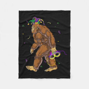 Bigfoot Mardi Gras Carnival Sasquatch Funny Men Bo Fleece Blanket