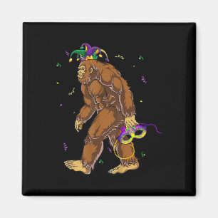 Bigfoot Mardi Gras Carnival Sasquatch Funny Men Bo Magnet
