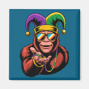 Bigfoot Mardi Gras Funny Carnival With Jester Bead Magnet