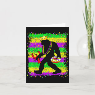 Bigfoot Mardi Gras Sasquatch Funny Men Kids Carniv Card