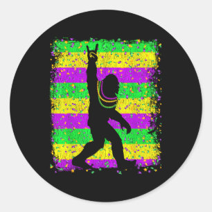 Bigfoot Mardi Gras Sasquatch Funny Men Kids Gift T Classic Round Sticker
