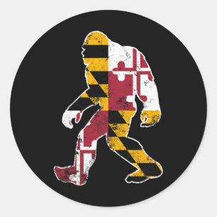 Bigfoot Maryland Flag State Sasquatch Men Women Ki Classic Round Sticker