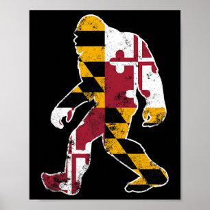 Bigfoot Maryland Flag State Sasquatch Men Women Ki Poster