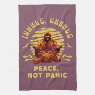 Bigfoot Meditation Peace Not Panic Design Tea Towel