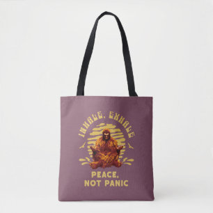 Bigfoot Meditation Peace Not Panic Design Tote Bag