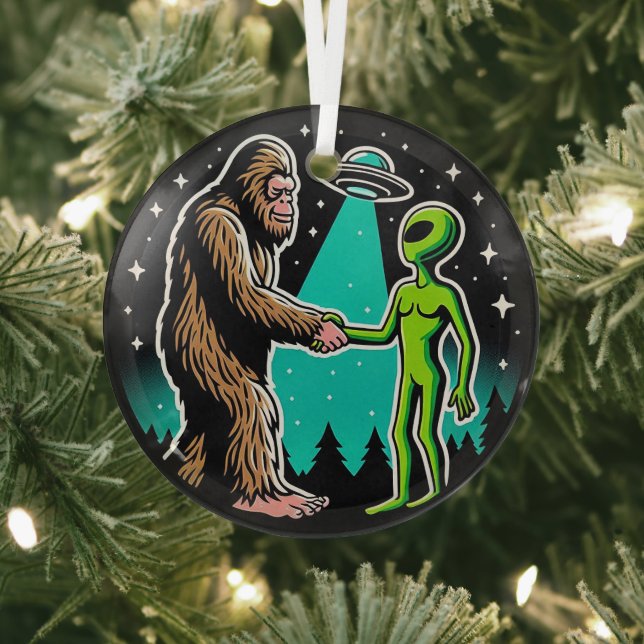 Bigfoot Meets Alien Glass Tree Decoration (Insitu)