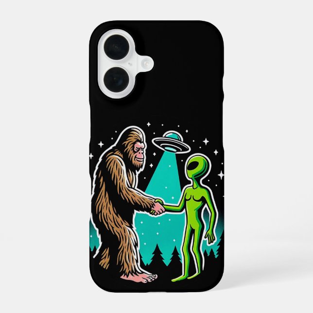 Bigfoot Meets Alien iPhone 16 Case (Back)