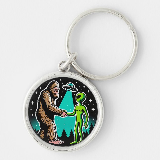 Bigfoot Meets Alien Key Ring (Front)