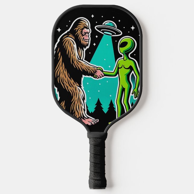 Bigfoot Meets Alien Pickleball Paddle (Front)