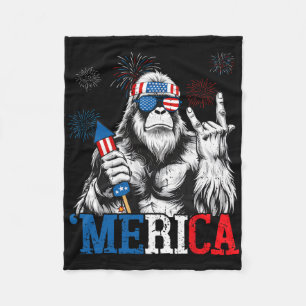 Bigfoot Merica 4th Of July Funny Boys Men Sasquatc Fleece Blanket