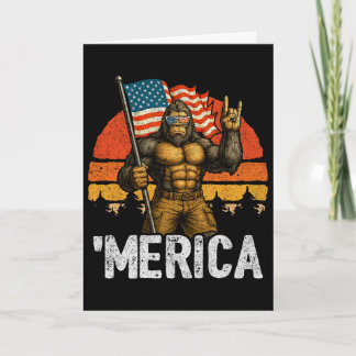 Bigfoot Merica American Flag - Funny Patriotic 4th Card