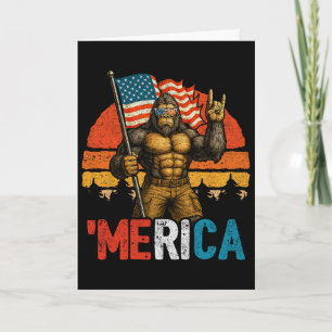 Bigfoot Merica American Flag - Funny Patriotic 4th Card