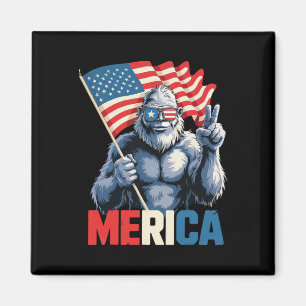 Bigfoot Merica American Flag Patriotic 4th Of July Magnet