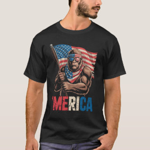 Bigfoot Merica American Flag Sasquatch Lover USA T-Shirt