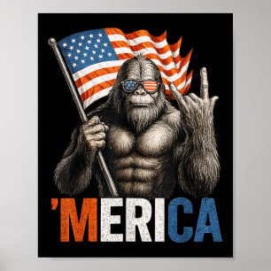 Bigfoot ’merica Patriotic Sasquatch Rocking Americ Poster