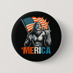 Bigfoot Merica Rock American Flag 6 Cm Round Badge