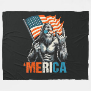 Bigfoot Merica Rock American Flag Fleece Blanket