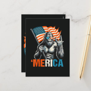 Bigfoot Merica Rock American Flag Holiday Postcard