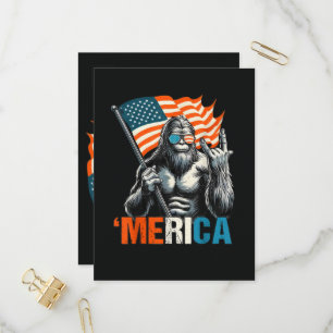 Bigfoot Merica Rock American Flag Invitation Postcard