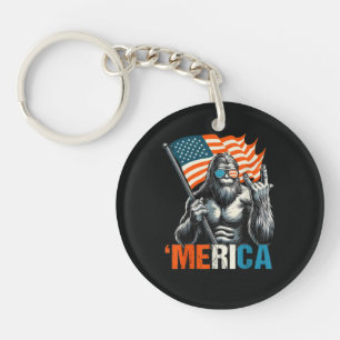 Bigfoot Merica Rock American Flag Key Ring