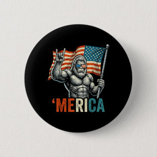 Bigfoot Merica Rock American Flag Patriotic 4th of 6 Cm Round Badge