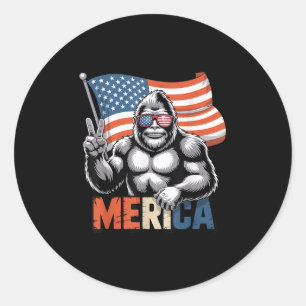 Bigfoot Merica Rock American Flag Patriotic 4th Of Classic Round Sticker