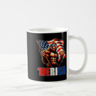 Bigfoot Merica Rock American Flag Patriotic 4th of Coffee Mug