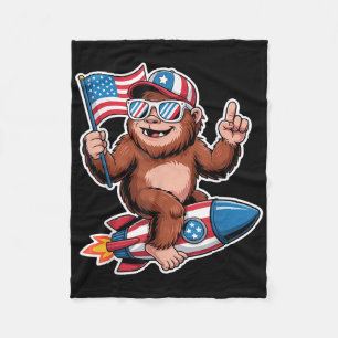Bigfoot Merica Rock American Flag Patriotic 4th Of Fleece Blanket
