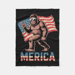 Bigfoot Merica Rock American Flag Patriotic 4th Of Fleece Blanket