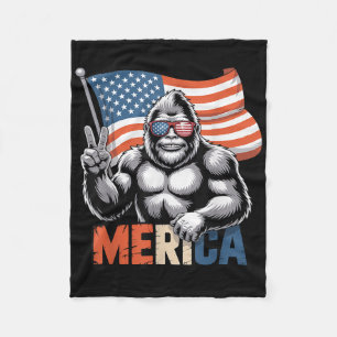 Bigfoot Merica Rock American Flag Patriotic 4th Of Fleece Blanket