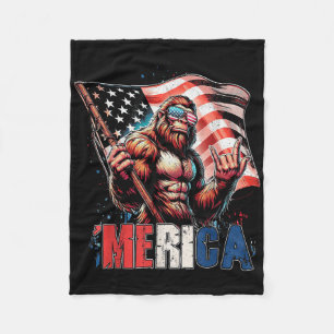 Bigfoot Merica Rock American Flag Patriotic 4th Of Fleece Blanket