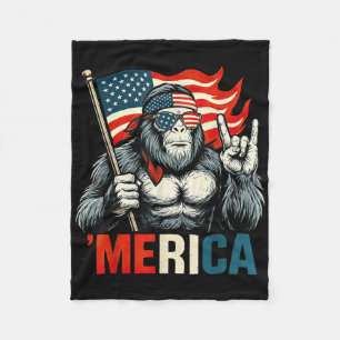 Bigfoot Merica Rock American Flag Patriotic 4th Of Fleece Blanket