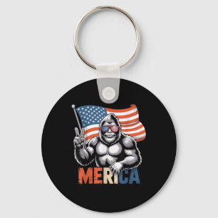 Bigfoot Merica Rock American Flag Patriotic 4th Of Key Ring