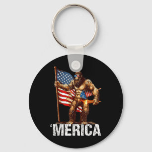 Bigfoot Merica Rock American Flag Patriotic 4th Of Key Ring