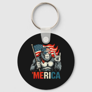 Bigfoot Merica Rock American Flag Patriotic 4th Of Key Ring