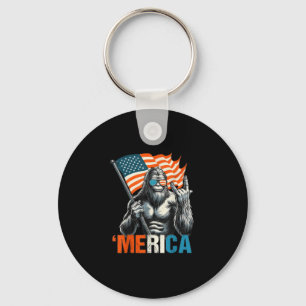 Bigfoot Merica Rock American Flag Patriotic 4th Of Key Ring