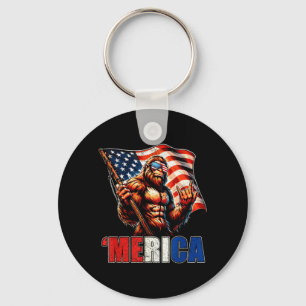 Bigfoot Merica Rock American Flag Patriotic 4th of Key Ring