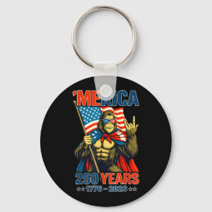 Bigfoot Merica Rock American Flag Patriotic 4th of Key Ring