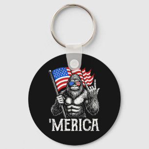 Bigfoot Merica Rock American Flag Patriotic 4th Of Key Ring