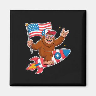 Bigfoot Merica Rock American Flag Patriotic 4th Of Magnet