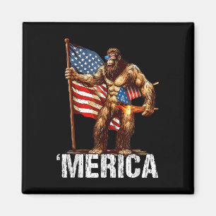 Bigfoot Merica Rock American Flag Patriotic 4th Of Magnet