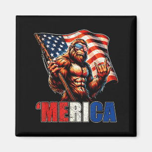 Bigfoot Merica Rock American Flag Patriotic 4th of Magnet