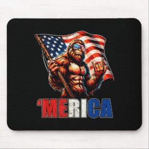 Bigfoot Merica Rock American Flag Patriotic 4th of Mouse Pad