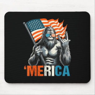 Bigfoot Merica Rock American Flag Patriotic 4th Of Mouse Pad