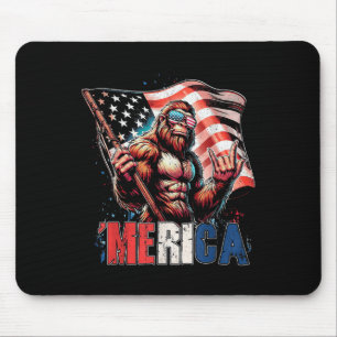 Bigfoot Merica Rock American Flag Patriotic 4th Of Mouse Pad