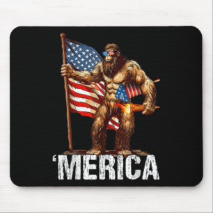 Bigfoot Merica Rock American Flag Patriotic 4th Of Mouse Pad