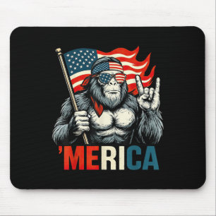 Bigfoot Merica Rock American Flag Patriotic 4th Of Mouse Pad