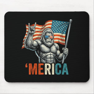 Bigfoot Merica Rock American Flag Patriotic 4th of Mouse Pad