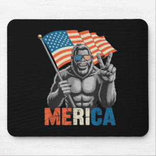 Bigfoot Merica Rock American Flag Patriotic 4th Of Mouse Pad