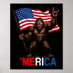 Bigfoot merica rock american flag patriotic 4th of poster